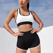 Shorts de alta qualidade e sutiã esportivo conjunto de fitness preto use shorts de shorts de verão conjunto de ioga para executar